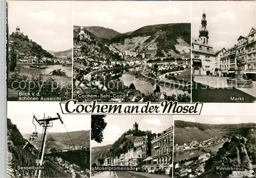 AK / Ansichtskarte Cochem Mosel Moselanlagen Markt Brueckenblick Pinnerkreuz Moselpromenade Sesselbahn Kat. Cochem