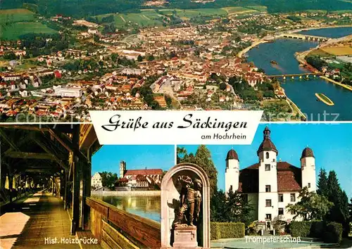AK / Ansichtskarte Bad Saeckingen Fliegeraufnahme Holzbruecke Trompeterschloss Kat. Bad Saeckingen