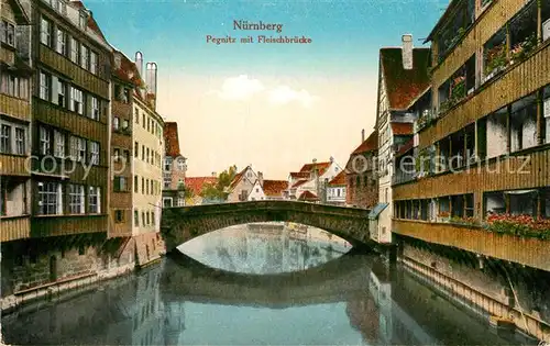 AK / Ansichtskarte Nuernberg Pegnitz mit Fleischbruecke Kat. Nuernberg