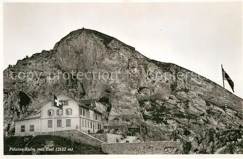 AK / Ansichtskarte Pilatus Kulm Berghaus mit Esel Schweizer Flagge Kat. Pilatus Kulm