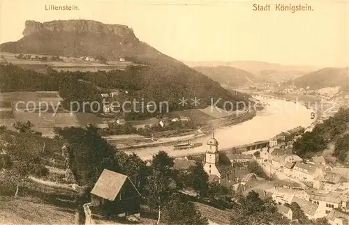 AK / Ansichtskarte Koenigstein Saechsische Schweiz Panorama Elbe Lilienstein Tafelberg Elbsandsteingebirge Kat. Koenigstein Saechsische Schweiz