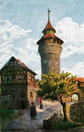 AK / Ansichtskarte Nuernberg Vestnerturm Tiefer Brunnen Kuenstlerkarte Kat. Nuernberg