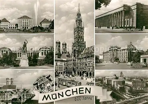 AK / Ansichtskarte Muenchen Schloss Nymphenburg Bavaria Denkmal Stachus Karlsplatz Fauenkirche Rathaus Haus der Kunst Justizpalast Deutsches Museum Kat. Muenchen