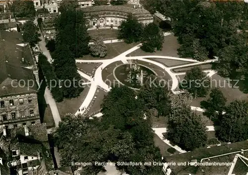 AK / Ansichtskarte Erlangen Partie im Schlosspark mit Orangerie und Hugenottenbrunnen Fliegeraufnahme Kat. Erlangen