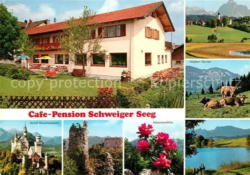 AK / Ansichtskarte Seeg Cafe Pension Schweiger Alpenrosen Schloss Neuschwanstein Panorama  Kat. Seeg