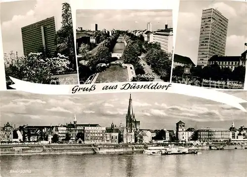 AK / Ansichtskarte Duesseldorf Thyssenhaus Koenigsallee Mannesmann Hochhaus Rheinpartie Dampfer Kat. Duesseldorf