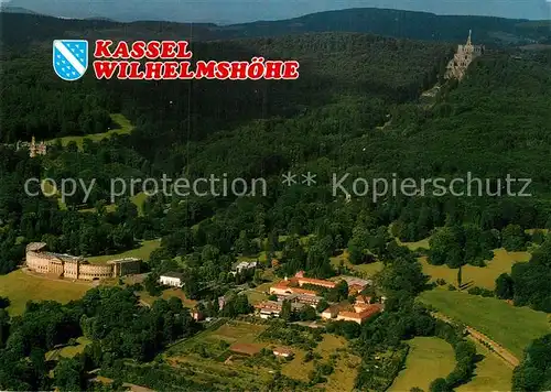 AK / Ansichtskarte Wilhelmshoehe Kassel Bergpark mit Herkules Schloss Loewenburg Schlosshotel Fliegeraufnahme  Kat. Kassel