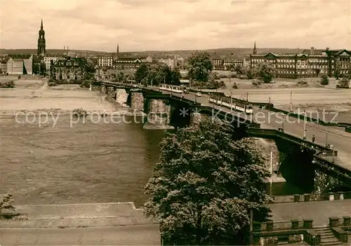 AK / Ansichtskarte Dresden Dimitroff Bruecke mit Blick auf Neustadt Kat. Dresden Elbe