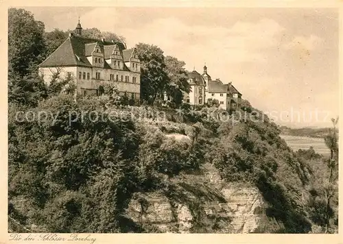 AK / Ansichtskarte Dornburg Saale Die drei Schloesser Goetheschloss Rokokoschloss Altes Schloss Kat. Dornburg Saale