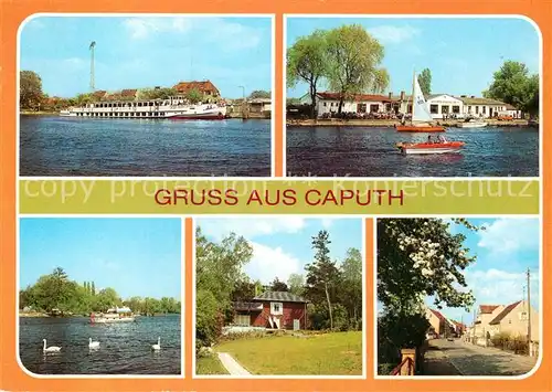 AK / Ansichtskarte Caputh Dampferanlegestelle Gaststaette Strandbad Motorjacht Havelland Einsteinhaus Schwielowseestrasse Kat. Schwielowsee