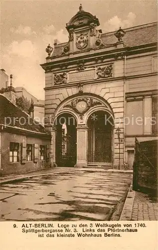 AK / Ansichtskarte Berlin Splittgerbergasse Nr. 3 Pfoertnerhaus Loge 3 Weltkugeln  Kat. Berlin