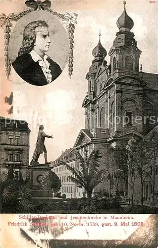 AK / Ansichtskarte Mannheim Schillerdenkmal Jesuitenkirche Kat. Mannheim