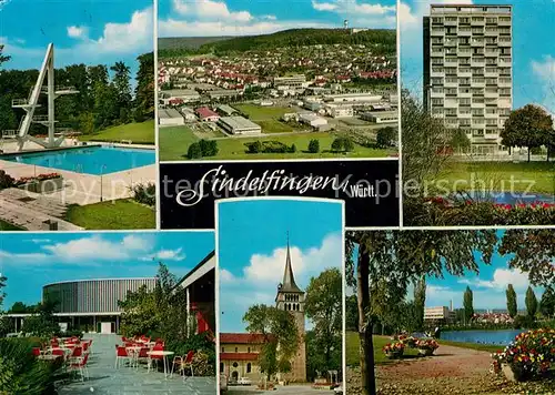 AK / Ansichtskarte Sindelfingen Schwimmbad Fliegeraufnahme Hochhaus Kirche Promenade Kat. Sindelfingen