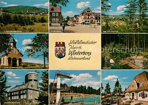 AK / Ansichtskarte Winterberg Hochsauerland Freibad Astenturm St. Georg Sprungschanze Pforte Kreuzberg Kat. Winterberg