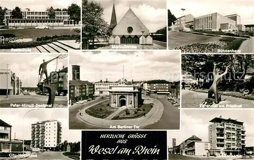 AK / Ansichtskarte Wesel Rhein Realschule Ehrenmal City Hochhaus Buehnenhaus  Kat. Wesel