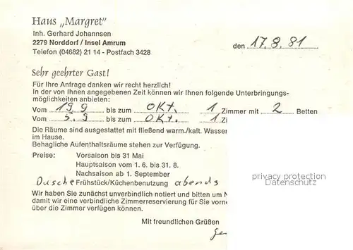 AK / Ansichtskarte Norddorf Amrum Haus Margret Kat. Norddorf