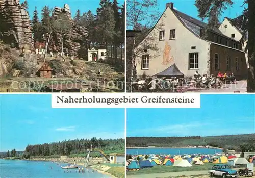 Greifensteine Erzgebirge Naturtheater Konsum Gaststaette Berghaus Freibad und Zeltplatz Greifenbachstauweiher  Kat. Typen