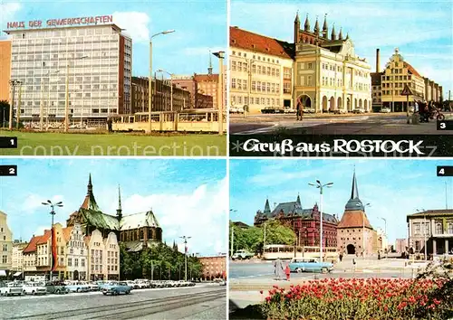 Rostock Mecklenburg Vorpommern Haus der Gewerkschaften Thaelmann Platz Marienkirche Rathaus Haus Sonne Karl Marx Platz mit Steintor Kat. Rostock