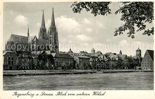 AK / Ansichtskarte Regensburg Blick vom unteren Woehrd mit Muenster Kat. Regensburg