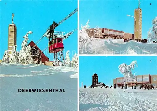 AK / Ansichtskarte Oberwiesenthal Erzgebirge Bergbahn mit Aussichtsturm HOG Fichtelberghaus Wetterwarte Kat. Oberwiesenthal