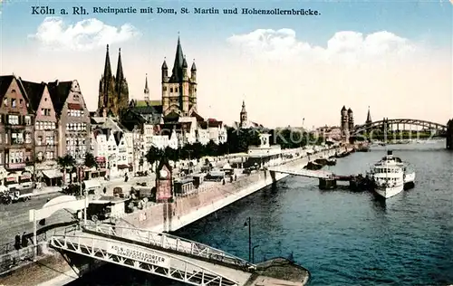 AK / Ansichtskarte Koeln Rhein Rheinpartie Dom St. Martin Hohenzollernbruecke Kat. Koeln