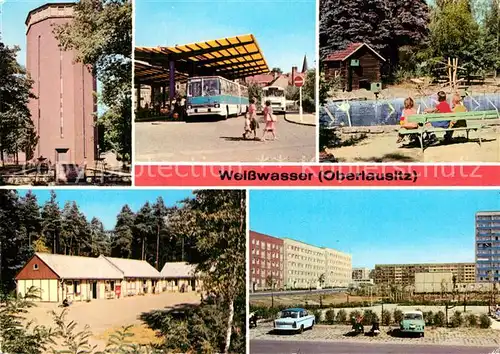 AK / Ansichtskarte Weisswasser Oberlausitz Wasserturm Busbahnhof Tierpark Pionierlager Wohnkomplex Leninring Kat. Weisswasser