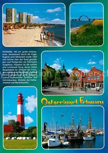 AK / Ansichtskarte Fehmarn Strand Hochhaeuser Leuchtturm Stadtansicht Kat. Fehmarn