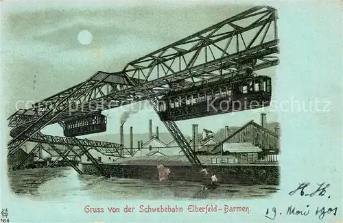 AK / Ansichtskarte Barmen Elberfeld Schwebebahn im Mondschein