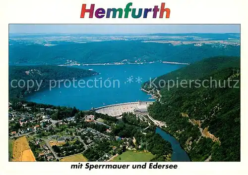 AK / Ansichtskarte Hemfurth Edersee Fliegeraufnahme Sperrmauer Edersee Kat. Edertal