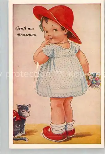AK / Ansichtskarte Monschau Maedchen mit Hut Katze Kat. Monschau