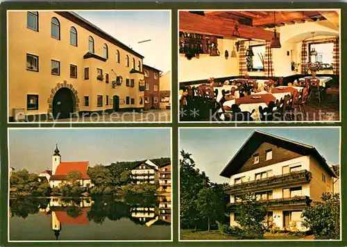 AK / Ansichtskarte Windorf Niederbayern Gasthof Pension Messerschmidt Gastraum Kirche Kat. Windorf