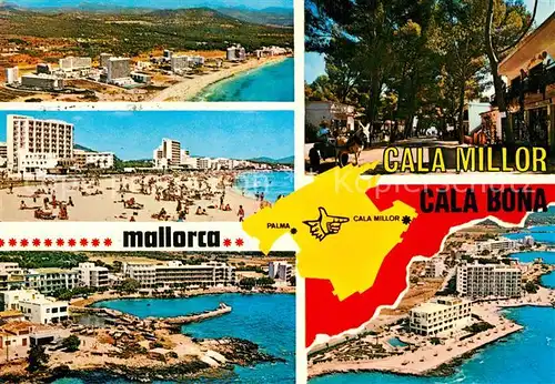 AK / Ansichtskarte Cala Millor Mallorca Fliegeraufnahmen Strand Eselskarren Kat. Islas Baleares Spanien