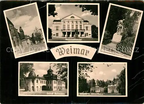 AK / Ansichtskarte Weimar Thueringen Herderdenkmal Nationaltheater Shakespeare Denkmal Schloss Belvedere Kat. Weimar