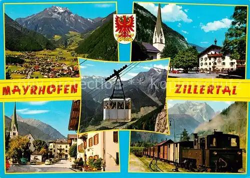 AK / Ansichtskarte Mayrhofen Zillertal Panorama Gueterzug Kirche Ortsansichten Kat. Mayrhofen