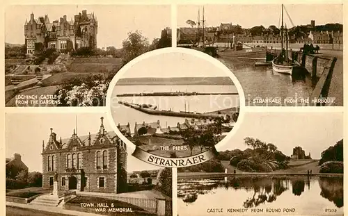 AK / Ansichtskarte Stranraer Dumfries Galloway Lochinch Castle Garden Harbour Pier Castle Kennedy Town Hall War Memorial Valentines Card