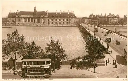 AK / Ansichtskarte London Westminster Bridge and County Hall Thames Doppeldeckerbus Kat. City of London