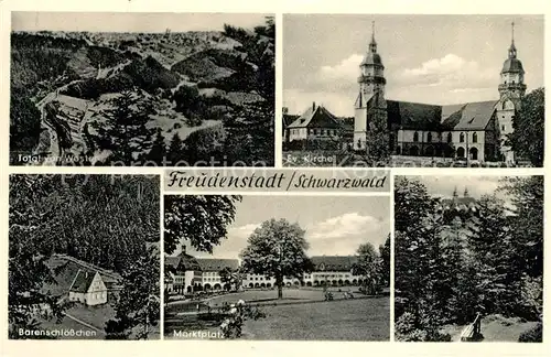 AK / Ansichtskarte Freudenstadt Panorama Baerenschloesschen Marktplatz Kirche Waldpartie Kat. Freudenstadt