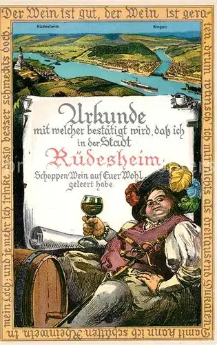 AK / Ansichtskarte Ruedesheim Rhein Karikatur Wein ist gut Kat. Ruedesheim am Rhein