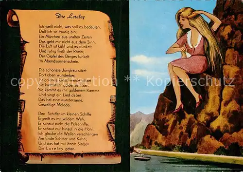 AK / Ansichtskarte Loreley Lorelei Liedtext Illustration Kat. Sankt Goarshausen