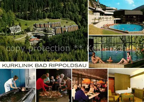 AK / Ansichtskarte Bad Rippoldsau Schapbach Kurklinik Fliegeraufnahme Frei und Hallenbad Moorbad Leopoldsquelle Speisesaal Zimmer Kat. Bad Rippoldsau Schapbach