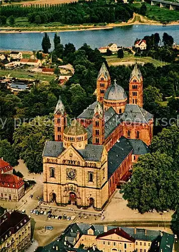 AK / Ansichtskarte Speyer Rhein Fliegeraufnahme mit Dom und Rhein Kat. Speyer