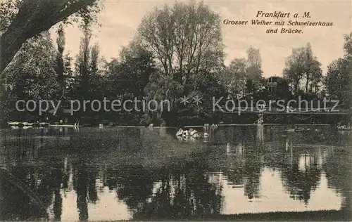 AK / Ansichtskarte Frankfurt Main Grosser Weiher mit Schweizerhaus und Bruecke Kat. Frankfurt am Main