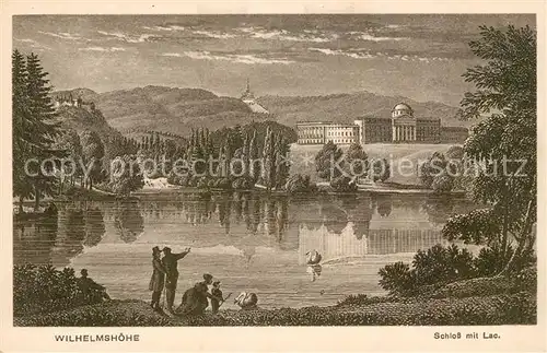 AK / Ansichtskarte Wilhelmshoehe Kassel Schloss mit Lac Schwanenteich Kuenstlerkarte Kat. Kassel