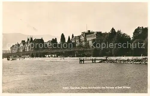 AK / Ansichtskarte Geneve GE Palais de la Sochiete des Nations et Quai Wilsen Kat. Geneve