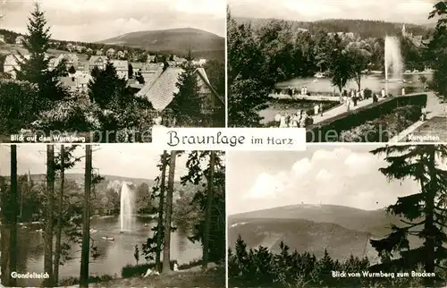 AK / Ansichtskarte Braunlage Panorama Blick auf den Wurmberg Kurgarten Gondelteich Brocken Kat. Braunlage Harz