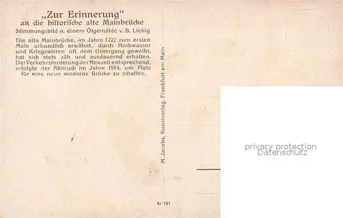 AK / Ansichtskarte Frankfurt Main Zur Erinnerung an die historische alte Mainbruecke Liebig Kuenstlerkarte Kat. Frankfurt am Main