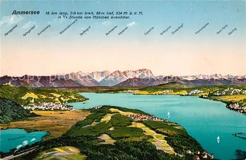 AK / Ansichtskarte Ammersee und Umgebung Alpenkette aus der Vogelperspektive Kat. Utting a.Ammersee