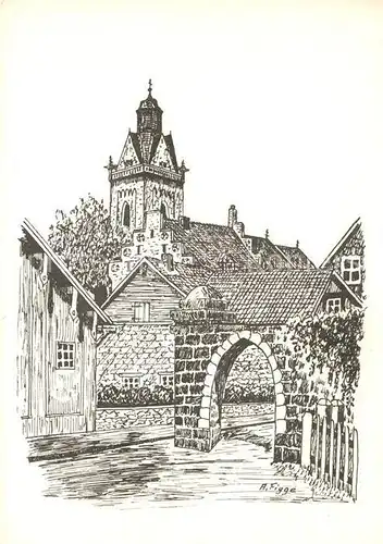 AK / Ansichtskarte Korbach Enser tor mit St Kilianskirche Federzeichnung Kuenstlerkarte A. Figge Kat. Korbach