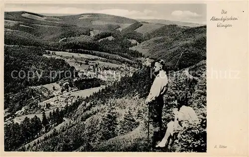 AK / Ansichtskarte Thueringen Region Landschaftspanorama "Die Abendglocken klingen" Wandern Ritterkarte Kat. Erfurt