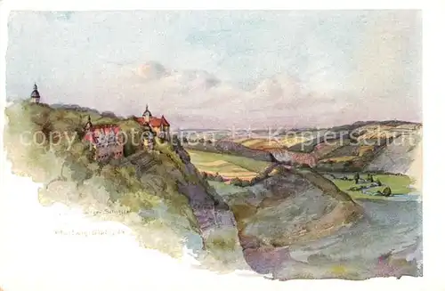 AK / Ansichtskarte Dornburg Saale 3 Schloesser von Dornburg Aquarell von W. Hartwig Kuenstlerkarte Kat. Dornburg Saale